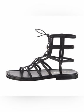 Stuart Weitzman Kora Lace-Up Gladiator Sandals Black Leather Size 11.5 NIB